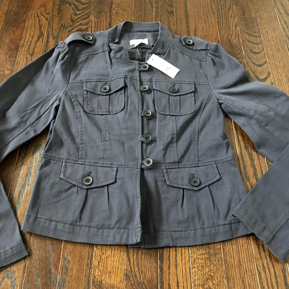 Ann Taylor LOFT Military-Style Peplum Dusty Navy Blue Blazer Jacket - NWT! - Picture 2 of 11
